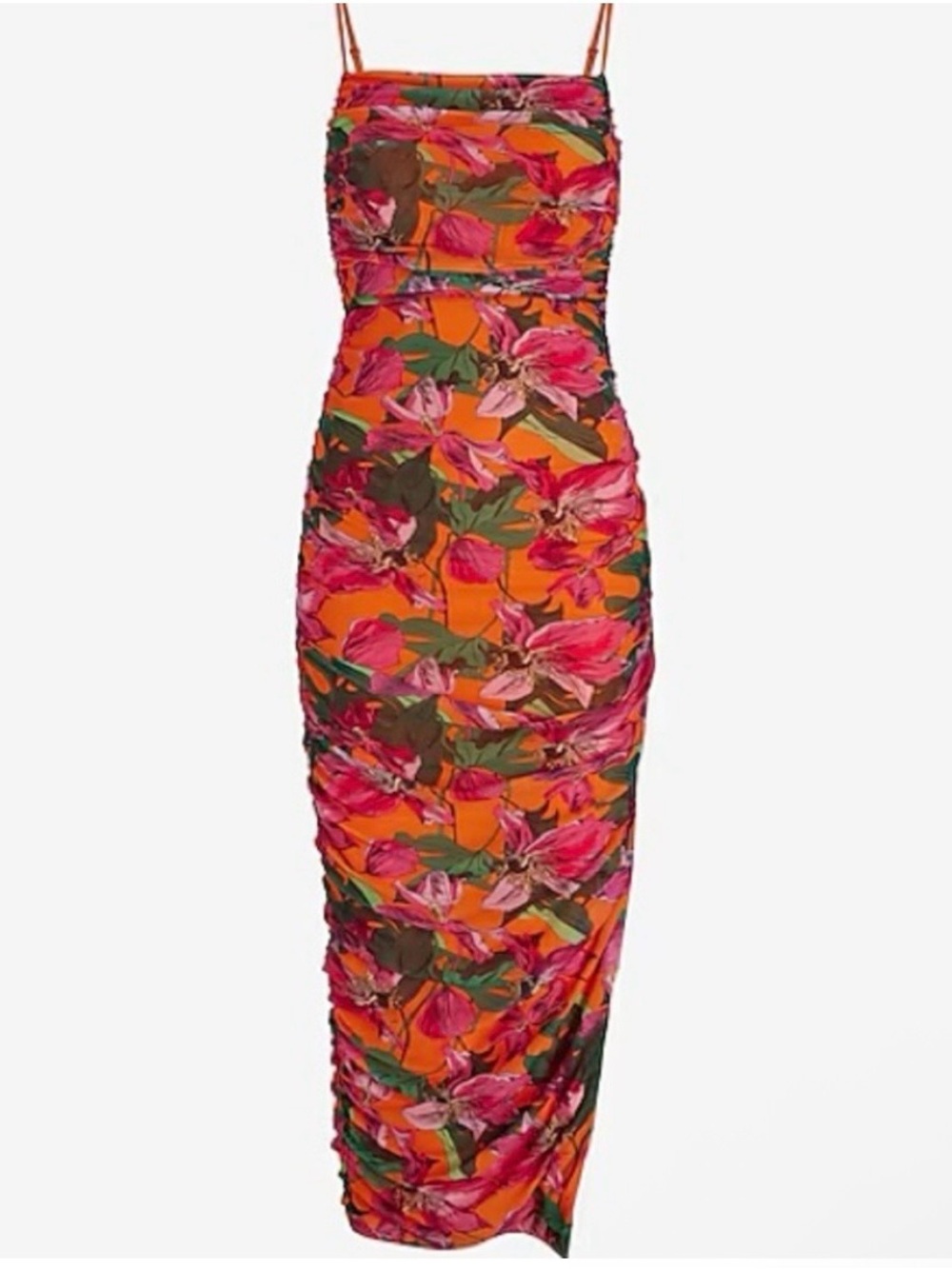 Express Floral Midi Bodycon Dress - Pink & Orange
